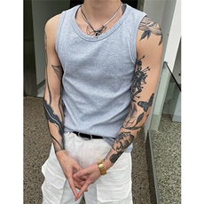 （网图）自产自销240G法罗纹竖条纹夏季纯色无袖背心男短袖T恤，男装背心/马甲，电商C306-1