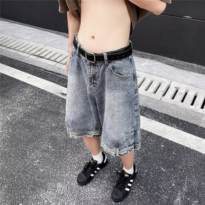 美式倒装牛仔短裤男夏季潮牌宽松水洗痞帅五分裤休闲中裤 N6711图片