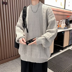 秋季长袖潮流潮牌慵懒风保暖针织圆领绞花毛衣7307P46，男装针织衫/毛衣，星座410-2
