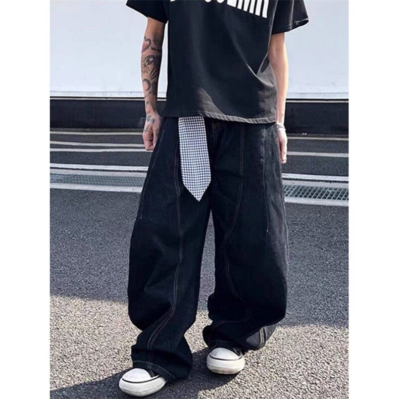 CP1232-P50美式复古水洗弯刀牛仔裤男宽松设计感小众阔腿休闲裤,男装牛仔裤,电商B323A