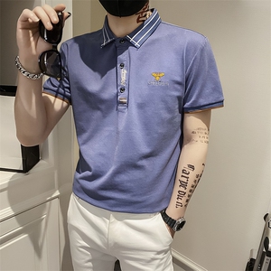 82380-P35短袖男士修身polo衫网红t恤男ins超火社会人精神小伙潮