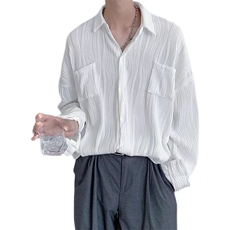 春季设计感宽松垂感长袖衬衫男学生潮牌肌理褶皱痞帅薄款上衣外套，男装衬衫，星座715-4