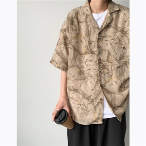 2024夏季新款宽松百搭衬衫男潮牌度假碎花短袖衬衣现货 W8182-P25图片