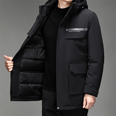 中长款新款爸爸工作服老年羽绒服男加厚爷爷装老人外套2307-P240，男装羽绒服，星座1210B