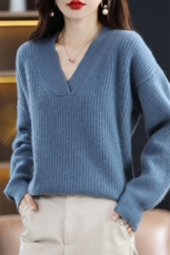 2024年秋冬季云感无压纯毛大V领慵懒羊毛衫，女装羊毛衫，忠诺羊绒