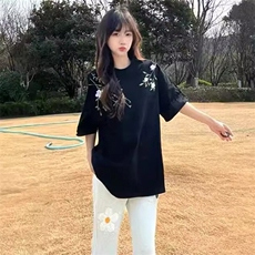 万针全刺绣工艺抖音得物高品质260克重磅纯棉双纱美式高街短袖T恤，男装T恤，电商A486