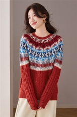 费尔岛提花复古绞花羊毛衫女秋冬外穿2025新款氛围感短款内搭毛衣，女装羊毛衫，艾米