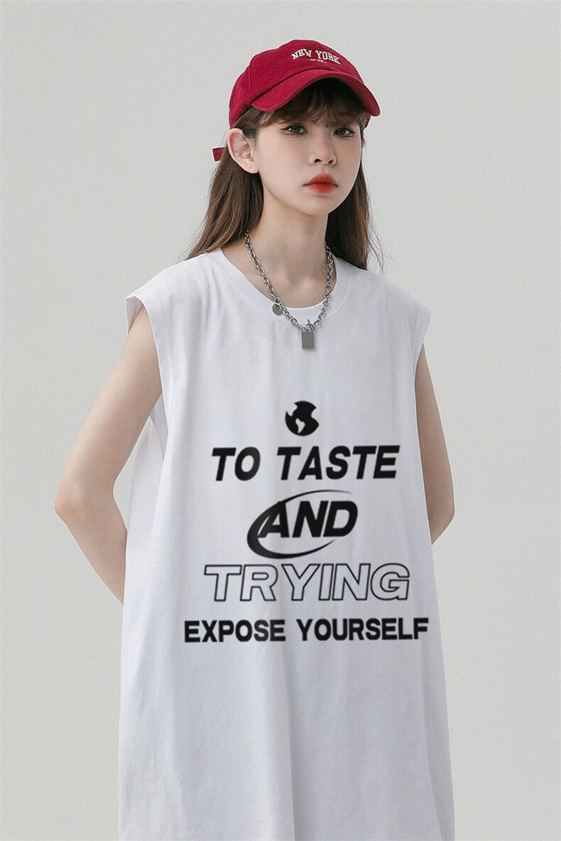 中性风新款夏季时尚百搭宽松字母印花无袖短袖T恤DT508P30控48,男装T恤,A247A