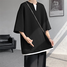 8XL-M特大码短袖男假两件五分袖高品质空气层宽松上衣DX321P35，男装T恤，电商D206-1