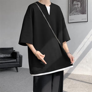 8XL-M 特大码短袖男假两件五分袖高品质空气层宽松上衣DX321P35图片