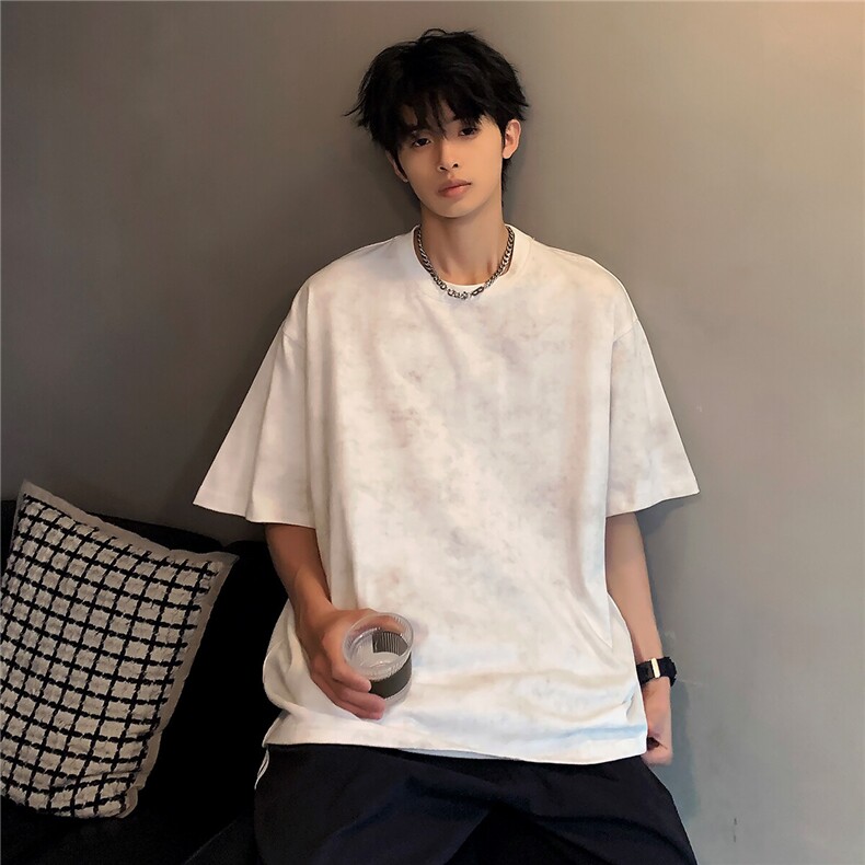 美式复古套头小众圆领短袖时尚通勤学生上衣T恤潮牌痞帅男T13-P25，男装T恤，电商C307