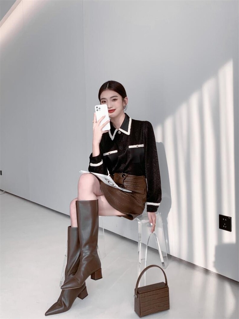 冬季新品小香衬衫，女装衬衫，束索