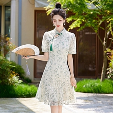 【6折宠粉售完不补】马西西微胖新中式旗袍连衣裙女大码国风裙子，女装连衣裙，牡丹诺