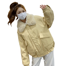 黄色减龄时尚羊羔毛翻领蛋白皮羽绒服女2025冬新款加厚90白鸭绒服，女装羽绒服，2C300
