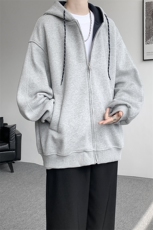 8XL-M秋连帽卫衣男宽松休闲纯色拉链开衫外套拼色帽衫运动WY27P65，女装短外套，电商D206-1