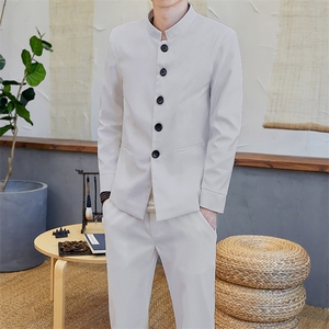 2021春装中山装男修身风套装唐装汉服古风男装古装Y图片