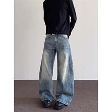 cleanfit氛围感简约加长裤子微喇牛仔裤水洗做旧复古蓝长裤N1216，男装牛仔裤，星座1116A（原606A-3）