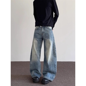 cleanfit氛围感简约加长裤子微喇牛仔裤水洗做旧复古蓝长裤 N1216,男装牛仔裤,星座1116A（原606A-3）