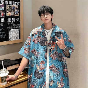 控价59扎染花衬衫水墨印花风衬衫多色宽松短袖衬衫CS891P35图片