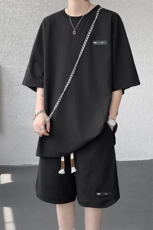 特批P55无差价夏季百搭休闲贴标宽松五分短袖短裤套装男TZ5593，男装休闲套装，电商A001