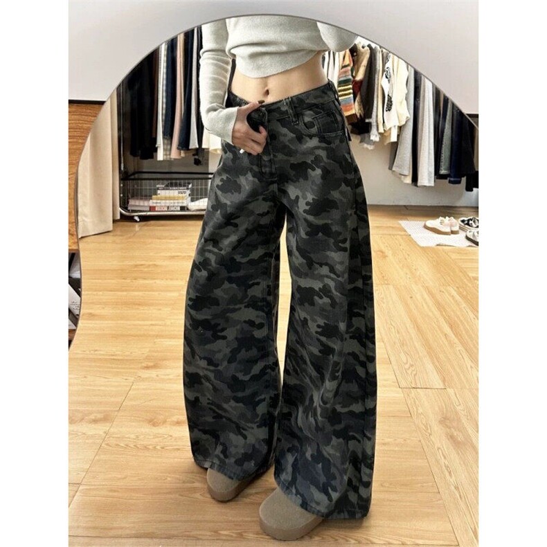 2026新款港风美式高街阔腿迷彩工装牛仔裤男女同款潮ZK3888-P45,男装休闲裤,星座313A(原308A-2)
