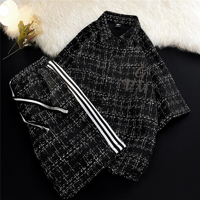 白底小香风短袖衬衣大码M-5XL情侣潮短袖衬衫男DCS9019P45控68，男装衬衫，星座227-7