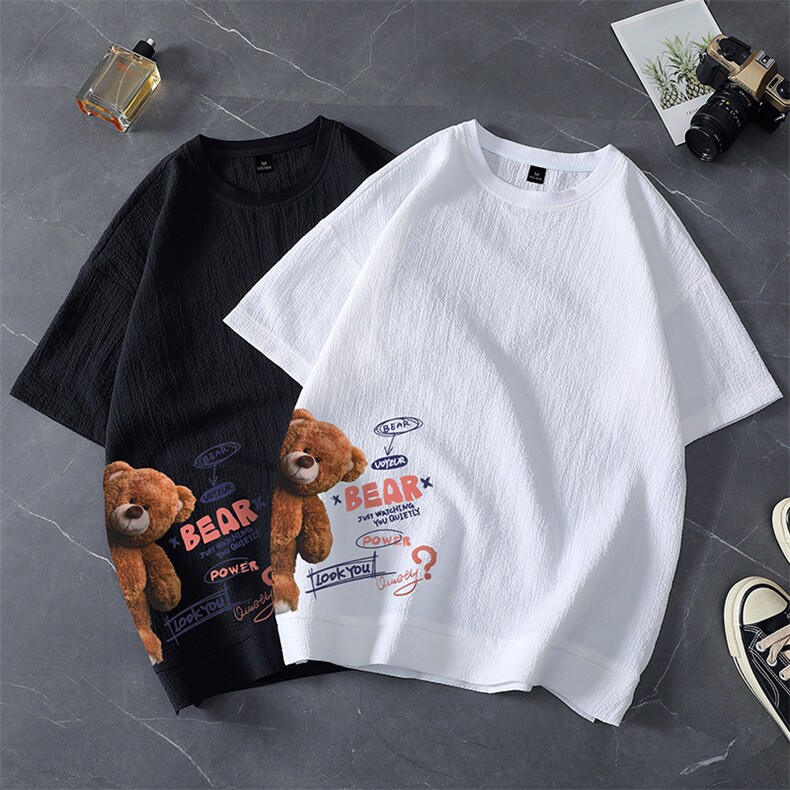 夏季新品大码港风情侣印花日系圆领透气百搭圆领短袖T恤男T629P30图片
