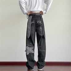 得物品质秋冬款男女牛仔裤五角星拼接飘带宽松长裤NK363P68，男装牛仔裤，星座1013-1