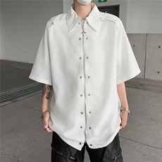 港风复古短袖衬衫男百搭小众宽松半袖衬衣外套C118-P43，男装衬衫，星座308B-2
