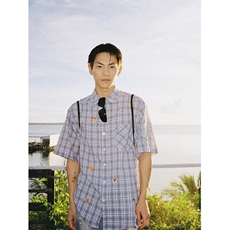 格子衬衫男夏季水果贴纸短袖衬衣设计感小众宽松上衣C7017，男装T恤，星座1116A（原606A-3）