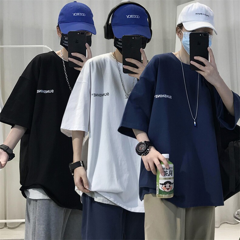 T06常年款男士休闲字母印花T恤衫外套圆领半袖五分袖TEE男女中性图片