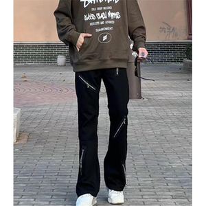高街Vibe风拉链小众设计感牛仔裤男裤高腰阔腿裤 NK6087图片