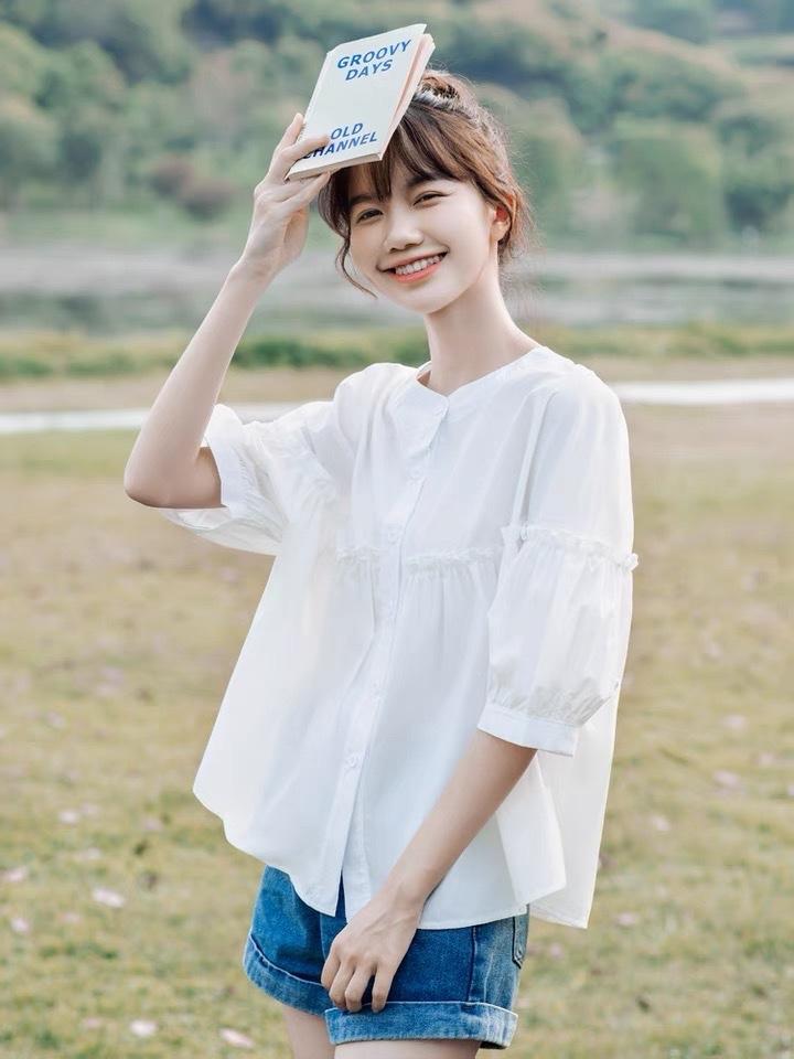 夏季新款日系木耳花边拼接小衫,女装其它,L·H·X