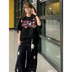 网图有货夏季美式手绘字母印花短袖T恤男女情侣宽松上衣A579-P25，男装T恤，星座1505