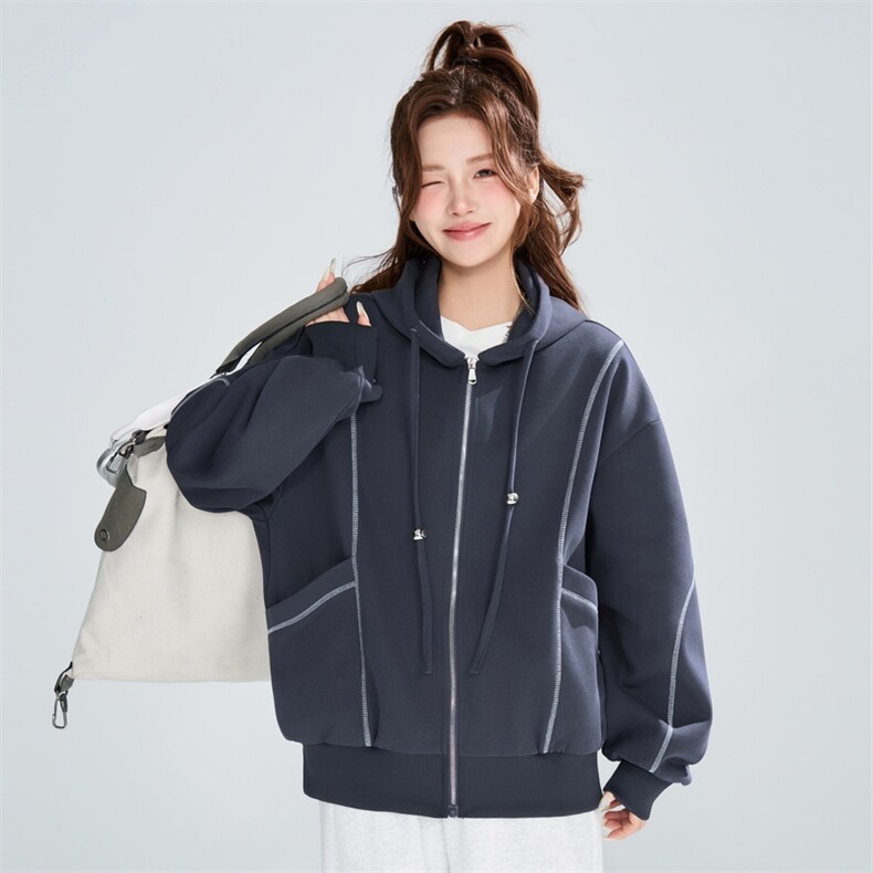 明线设计连帽开衫卫衣女春季宽松休闲百搭上衣XZ309JK8007P72,男装卫衣,星座309（原A406）