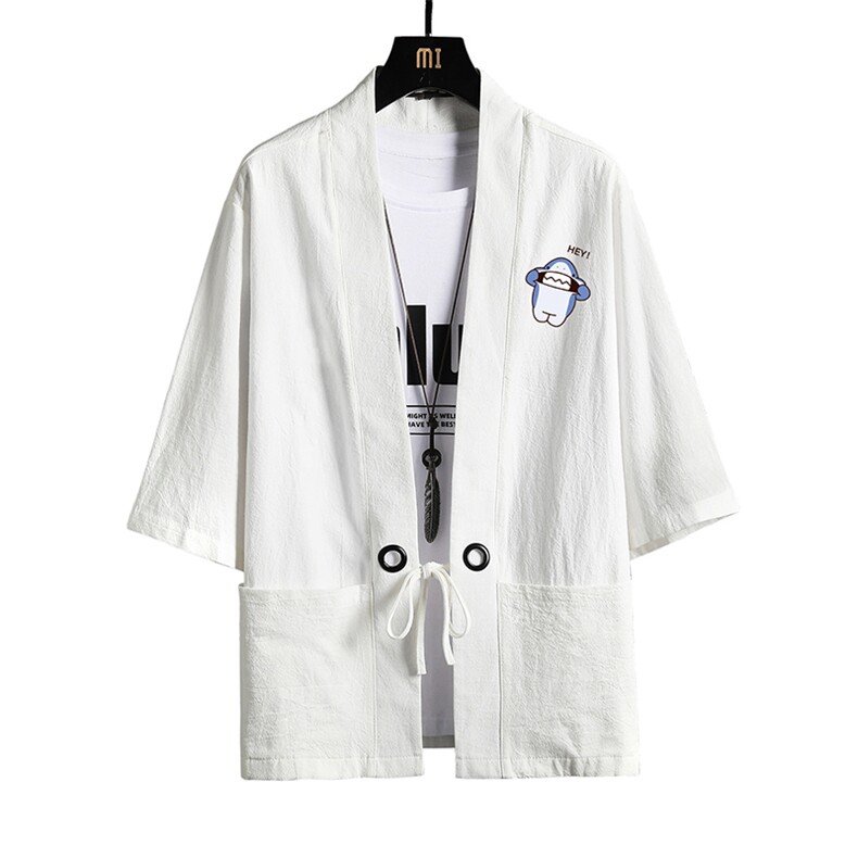 HF59167-P40风汉服男开衫外套七分袖道袍网格挂拍,男装民族服装,电商A040A