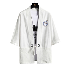 HF59167-P40风汉服男开衫外套七分袖道袍网格挂拍，男装民族服装，电商A040A