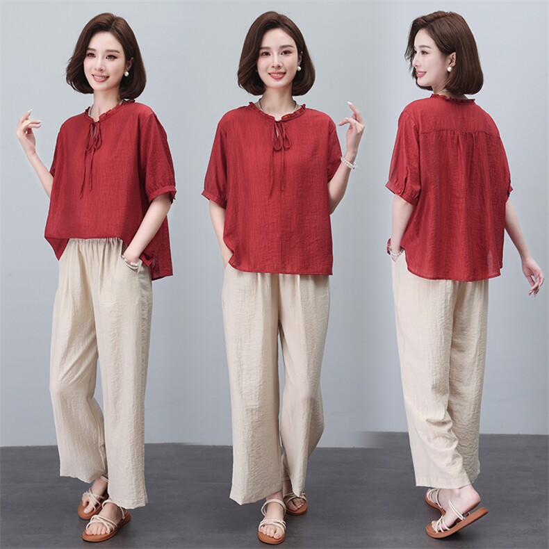 夏季新款宽松显瘦棉麻套装女短袖上衣阔腿裤两件套休闲时尚女装，女装套装/套裙，3200格调