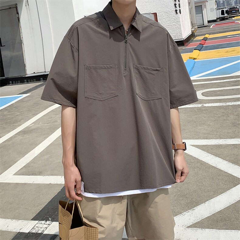 夏季翻领Polo衫男ins衬衫短袖日系宽松工装半袖衬衣CS0613-P35,男装衬衫,星座308B-1