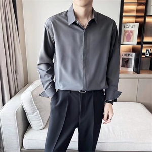 长袖衬衫男免烫春秋高级感男装痞帅潮流休闲上衣很仙垂感白色衬衣