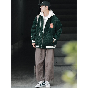 冬款青少年百搭毛巾绣棉服假两件连帽外套男士8135-P140 控价178图片