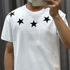 夏季新款五角星潮牌烫钻满天星短袖T恤男宽松时尚设计感半袖上衣，男装T恤，星座506A