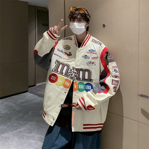 现货 拼接棒球服外套男2024秋季美式复古情侣夹克上衣 W5621-P70图片