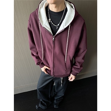 重磅boxy短款全棉450克撞色连帽卫衣短宽开衫外套男RH5601-P53，女装短外套，星座610B-1