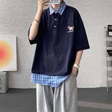 现货T1012-P30特控60大码假两件短袖刺绣腊肠狗T恤，男装T恤，电商D232