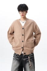 8XL-M大码V领开衫毛衣外套男日系复古宽松慵懒风针织衫KS002p55，男装针织衫/毛衣，电商B312