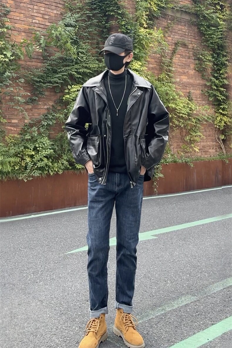 黑色pu皮衣外套男秋冬高级感痞帅cleanfit美式机车飞行员夹克春季,男装夹克,星座1412-2