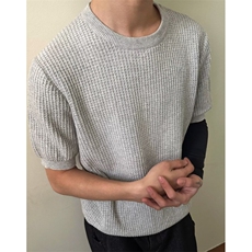 新款华夫格针织短袖T恤男圆领短袖休闲百搭半袖上衣M98，男装T恤，星座1116A（原606A-3）