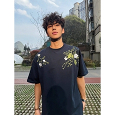 现货美式街头花卉刺绣短袖t恤男夏季宽松休闲半袖体恤LT255-p40，男装T恤，星座1008