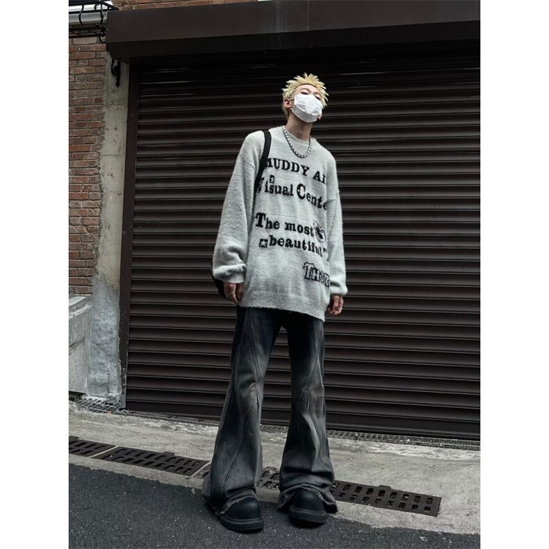 情侣款美式复古软糯仿貂毛针织衫男女慵懒风秋冬上衣MY9177-P52,男装针织衫/毛衣,星座208-5
